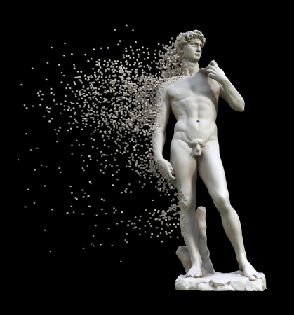 Digital Disintegration Of Sculpture David Isolated On Black Background