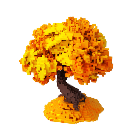 Autumn Digital Pixelated Tree Isolated On White Backgroundの写真素材