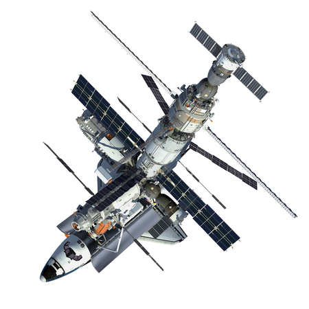Space Shuttle And Space Station On White Backgroundの写真素材