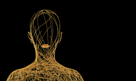 Silhouette Of Woman Consisting Of Tangled Golden Wires On Black Backgroundの写真素材