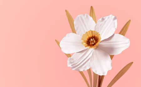Conceptual Synthetic Flower Narcissus On Pink Backgroundの写真素材