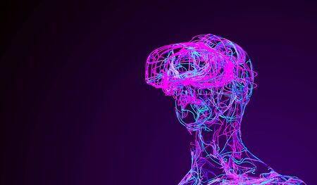 Man With Virtual Reality Glasses Consisting Of Tangled Colored Wires.の写真素材