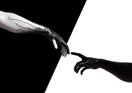 Black Threads Flow From One Hand To Another Hand. Infection Concept