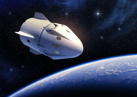 New Commercial Spacecraft Orbiting Blue Planet Earthの写真素材
