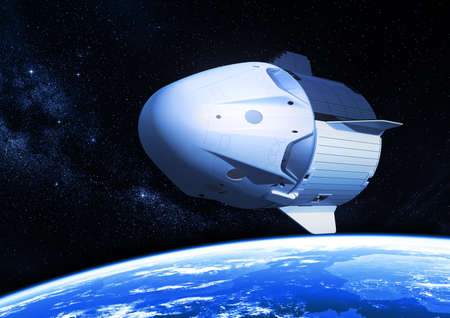 New Commercial Spacecraft Over Blue Planet Earth