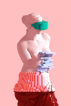 3d glitch of venus de milo on pink background. 3d illustration.の写真素材