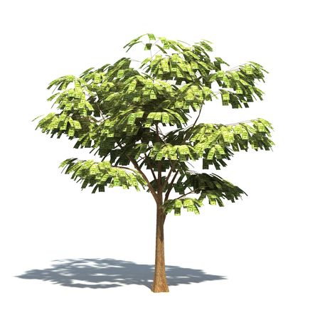 Realistic 3D render of a tree with 100 dollar leafs.の写真素材
