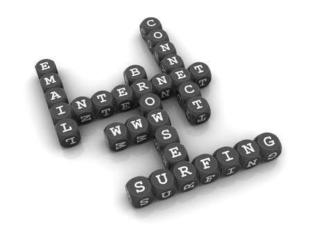 3D dices forming a crossword puzzle with internet related words.の写真素材