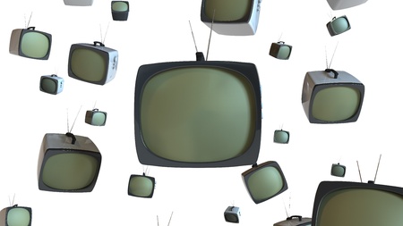 Old style TV sets floating in white space.の写真素材