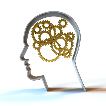 Golden gears inside a head.の写真素材