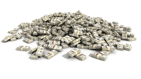 A huge pile of 100 dollar bill bundles.の写真素材