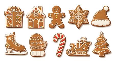 a festive assortment of christmas gingerbread cookies, perfect for holiday treats and decorationsの素材
