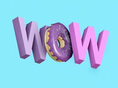 3d wow colored speech text. 3d render