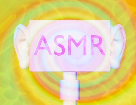 microphone asmr with ear, autonomous sensory meridian response. 3d illustrationの写真素材