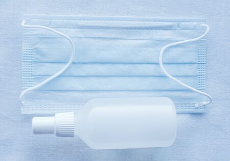 surgical mask and sanitizer gel for hand hygiene for corona virus prevention, spread protection...