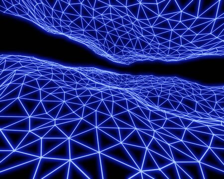 Abstract wireframe landscape background. Cyberspace grid. Digital wireframe landscape for...