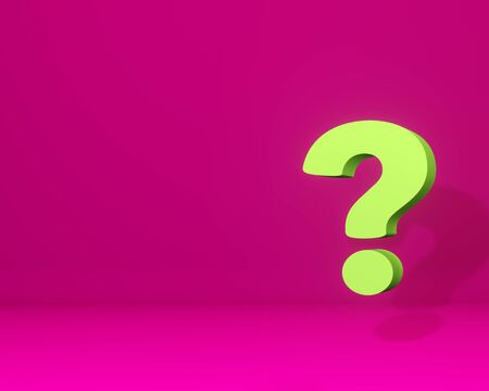 Yellow question mark sign on pink background, 3d illustrationの写真素材