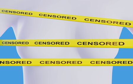 breast of woman covered with censorship tapes. 3d illustrationの写真素材