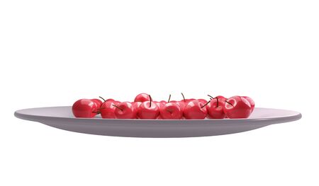Fresh Ripe Cherries on a Plate Isolated on a White Background, 3d illustrationの写真素材