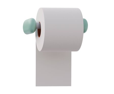 Roll of toilet paper on holder fixed to wall, 3d renderの写真素材