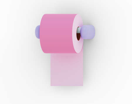 Roll of pink toilet paper on holder fixed to wall, 3d renderの写真素材
