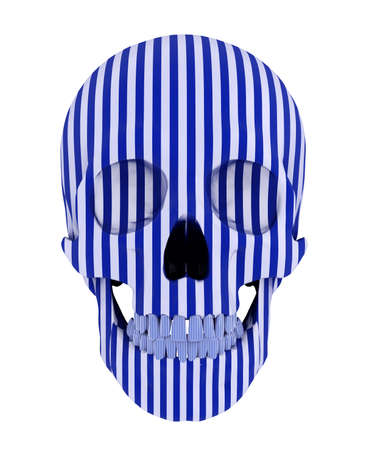 blue striped skull isolated on white background, 3d renderの写真素材