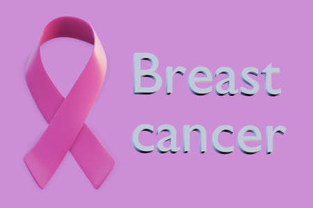 Breast cancer awareness, pink ribbon symbol on pink background, 3d render
