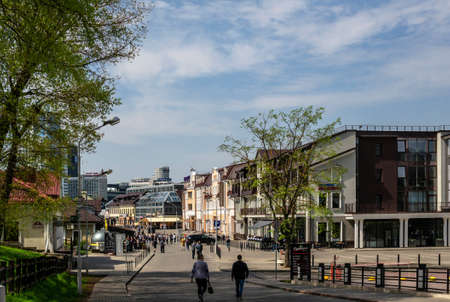 Minsk, Belarus - April 30, 2017: The picturesque old town in Minsk. Zybitskaya streetのeditorial素材