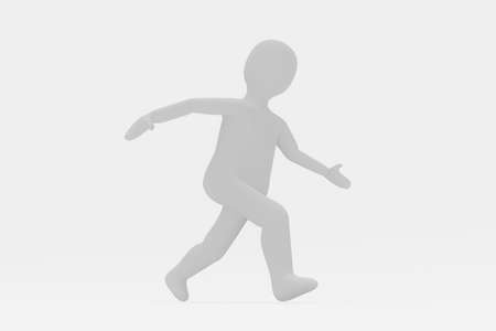 3d illustration of white man is running, man in a hurry on white background