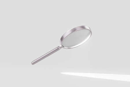Beam of light passes through a magnifying glass. Zoom lens magnifier on a white background. Magnifying equipment instrument, magnifier loupe. 3d renderの写真素材