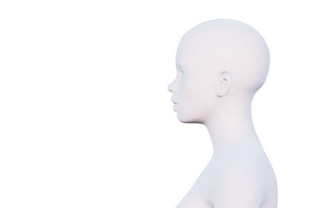 minimal female head in profile isolated on white, 3d renderの写真素材