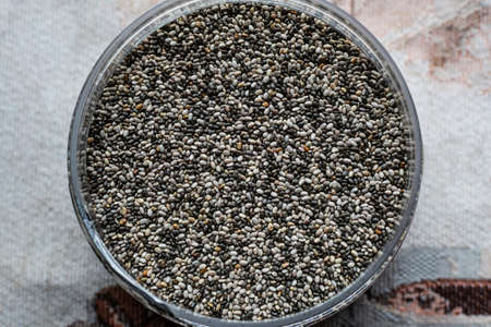 chia seed surface in bowl, top viewの写真素材