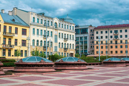 Minsk, Belarus - April 29, 2017: Independence Square - Independence Avenue in Minsk. View of the hotel Minskのeditorial素材