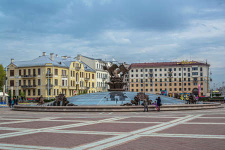 Minsk, Belarus - April 29, 2017: Independence Square - Independence Avenue in Minsk. View of the hotel Minskのeditorial素材