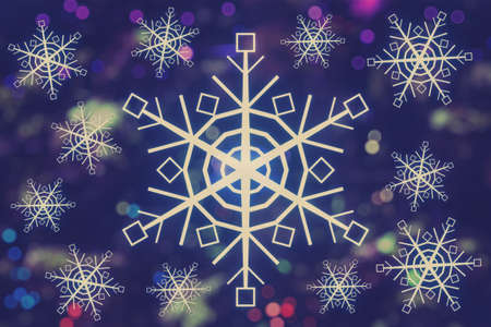 Beautiful Christmas glowing snowflakes in blurry lights background, 3d render. Design for your ad, poster, bannerの写真素材