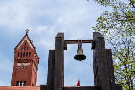 Minsk, Belarus - April 29, 2017: Church of St. Simeon and St. Helena and bell. Independence Avenueのeditorial素材