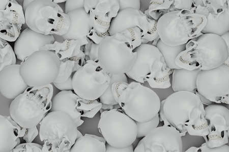cluster of human skulls background, 3d renderの写真素材