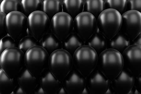 a many black balloons background, 3d renderの写真素材