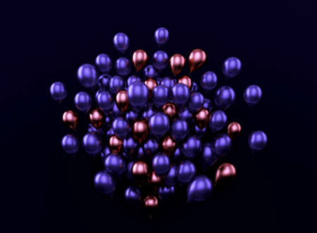 many flying shiny metallic color balloons, 3d renderの写真素材