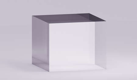 transparent glass cube on gray background, 3d render