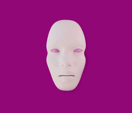 face mask in purple surface, 3d illustrationの写真素材
