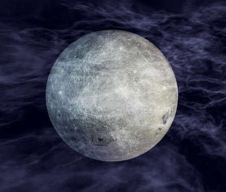 Full moon in night sky, with craters and surface details visible . 3d illustration