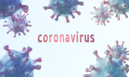 Group of realistic coronavirus with text background, 3D renderの写真素材