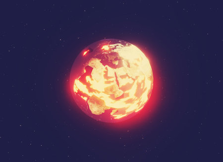 hot alien planet with volcanic activity, 3d renderの写真素材