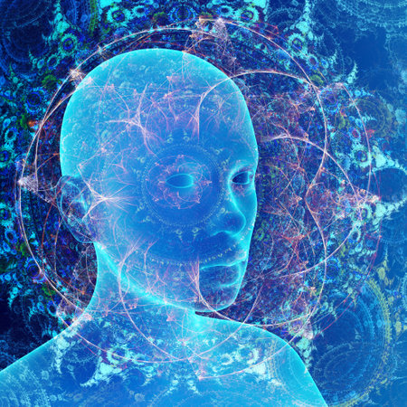 concept of soul or consciousness, knowing yourself, overmind, colored human model, 3d renderの写真素材
