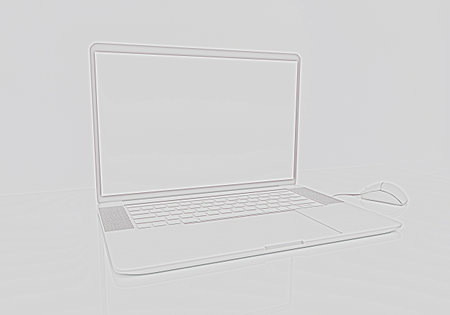laptop on the gray table, 3d render