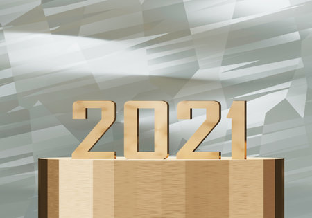 bronze metal cylinder stand with number 2021, new year concept, 3d renderの写真素材