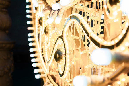 Fragment of christmas street decorations in park, evening photo