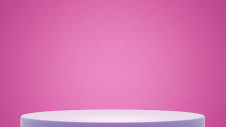 White stand on pink background. Blank background with geometric shape podium for product, 3d render