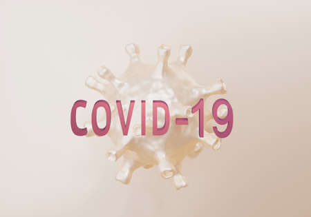 Coronavirus and Word Covid-19 on lite pastel background. 3d renderの写真素材